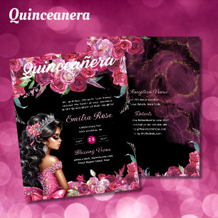 Papel floral de color rosa magenta Quinceanera