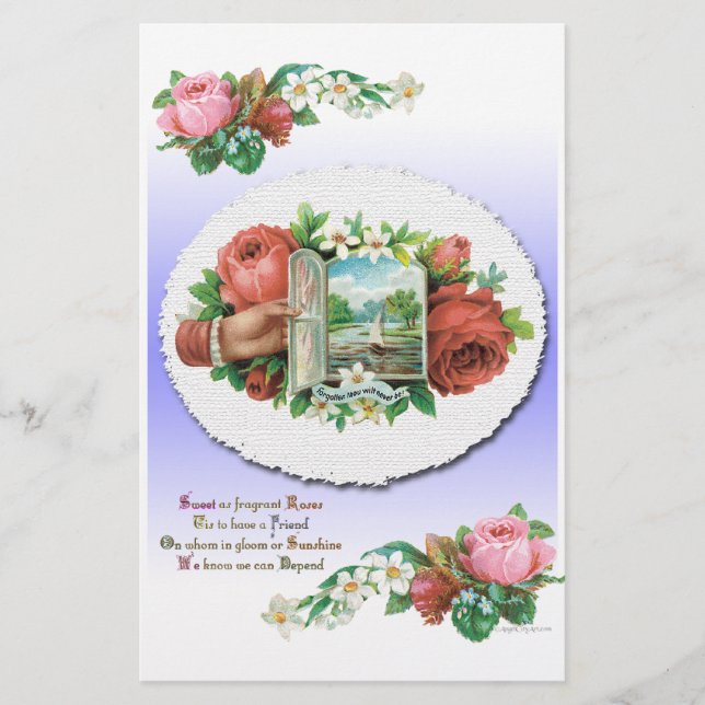 Papel floral de cuaderno de Rosas de Victoria (Anverso)