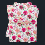 Papel Floral Rosa Acuarela<br><div class="desc">Flores vibrantes en tonos de rosa pálido,  rosa intenso,  fucsia y marsala sobre un fondo blanco,  estas láminas de papel de regalo son divertidas para envolver regalos en cualquier ocasión. Artículos COINCIDENTES en nuestra tienda.</div>