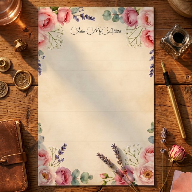 Papel Floral Rosa Clásico con Línea de Acuarela (Subido por el creador)