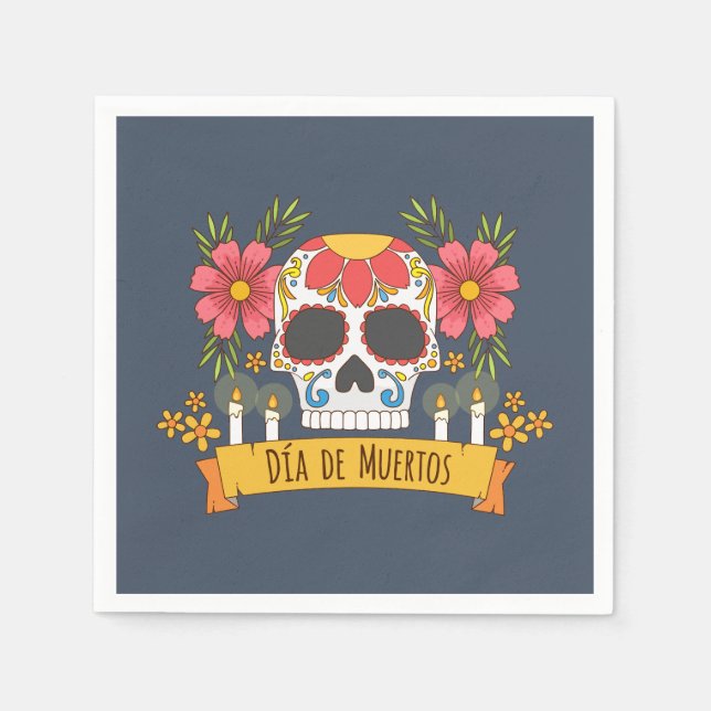 Papel Floral Skull Dia de los Muertos | Servilleta (Anverso)