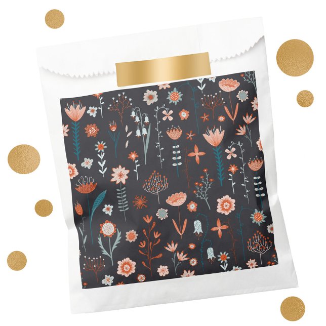 Papel Flores de verano escandinavas Bolsa de Favor Oscur (Dark floral Japandi style favor bag)
