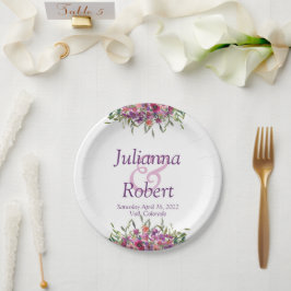 Papel Flores silvestres de acuarela morada boda plato de