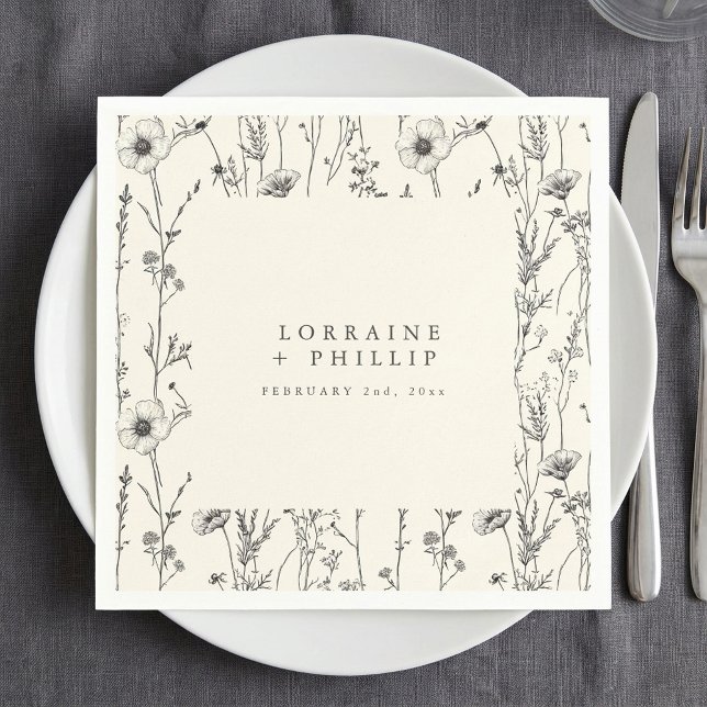 Papel Flores silvestres de otoño de lujo servilleta boda (Delicate autumn wild flowers wedding napkin.)