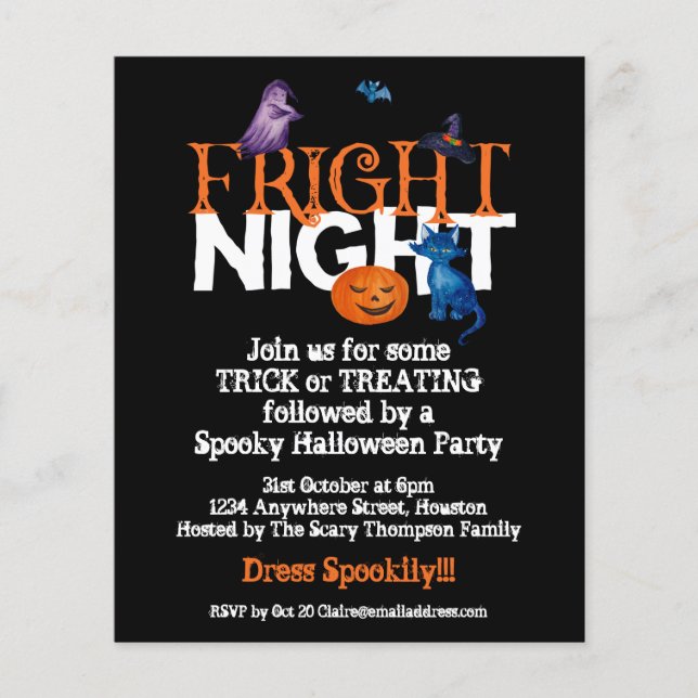 PAPEL | Fright Night Halloween Party Black Invite (Frente)