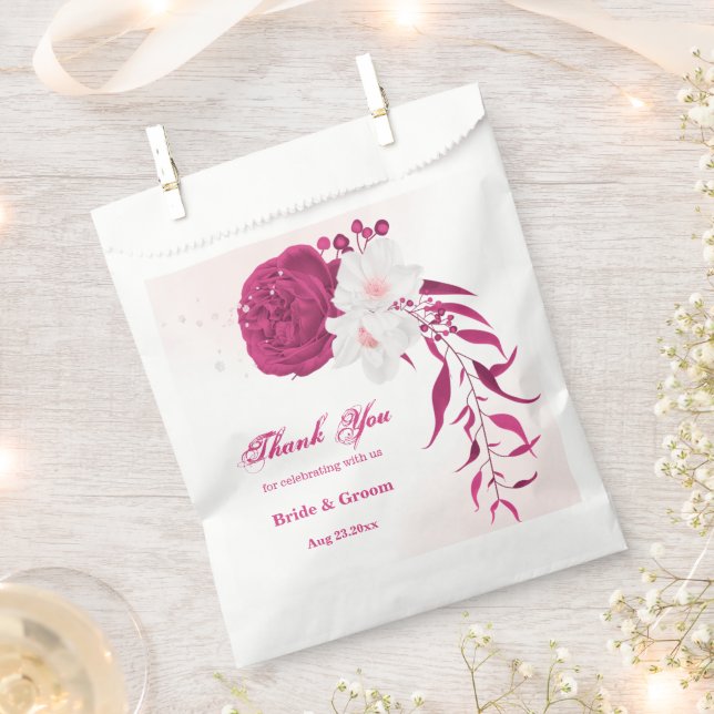 Papel fuchsia flor bolsa botánica de favores de boda (Cortado)