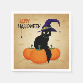 Papel Gato de Halloween vintage y calabazas | Servilleta