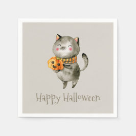 Papel Gato lindo de Halloween con calabaza | Servilleta