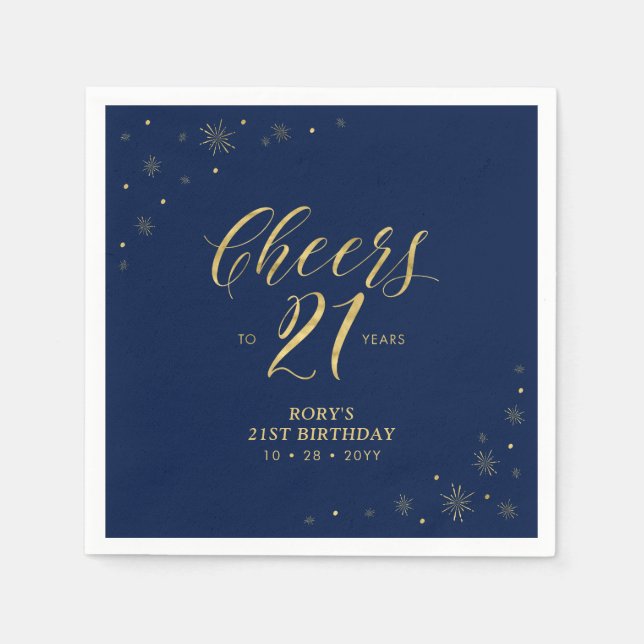Papel Gold & Navy | Servilleta de fiesta de cumpleaños 2 (Anverso)