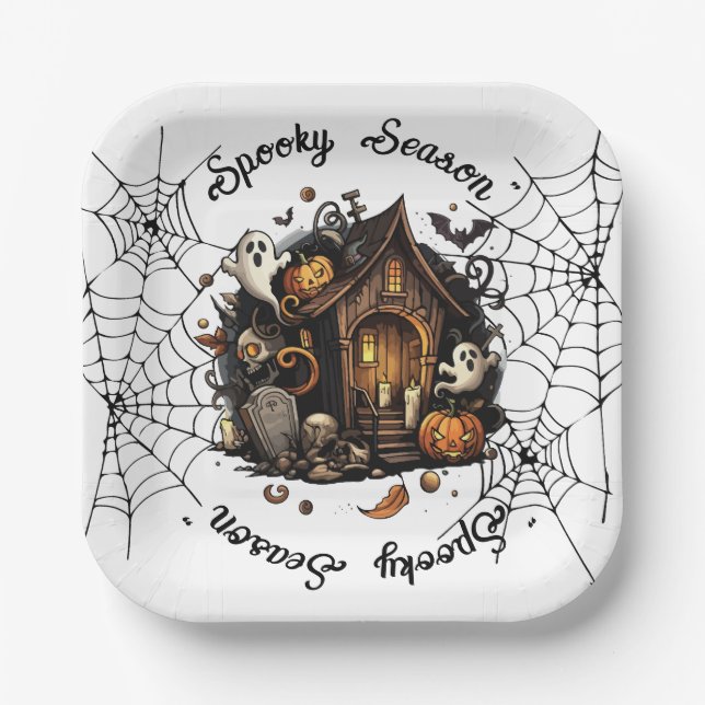 Papel Halloween 👻 temporada espeluznante 💀 Plato de ca (Anverso)