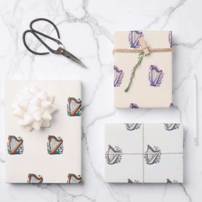 Papel Harp Floral de envolvimiento (juego de 3) (Anverso)