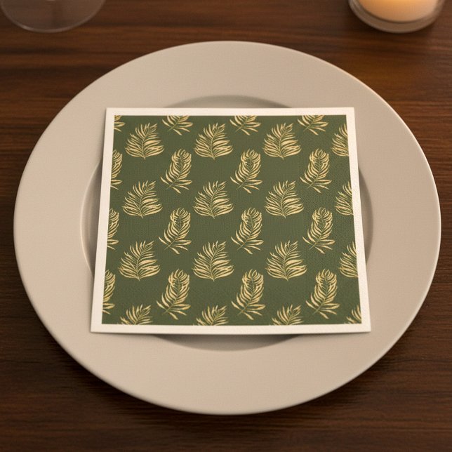 Papel Helecho de hojas con efecto dorado servilleta de f (Gold effect fern leaves party napkin.)
