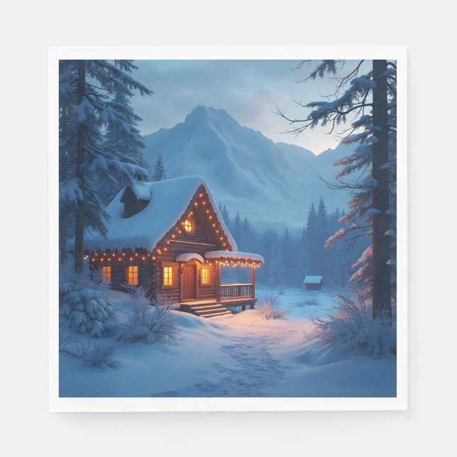 Papel Hogar de Invierno – Servilleta de Arte de Cabaña d (Anverso)