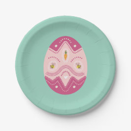 Papel Huevo rosado sobre fondo verde de plato de fiesta 