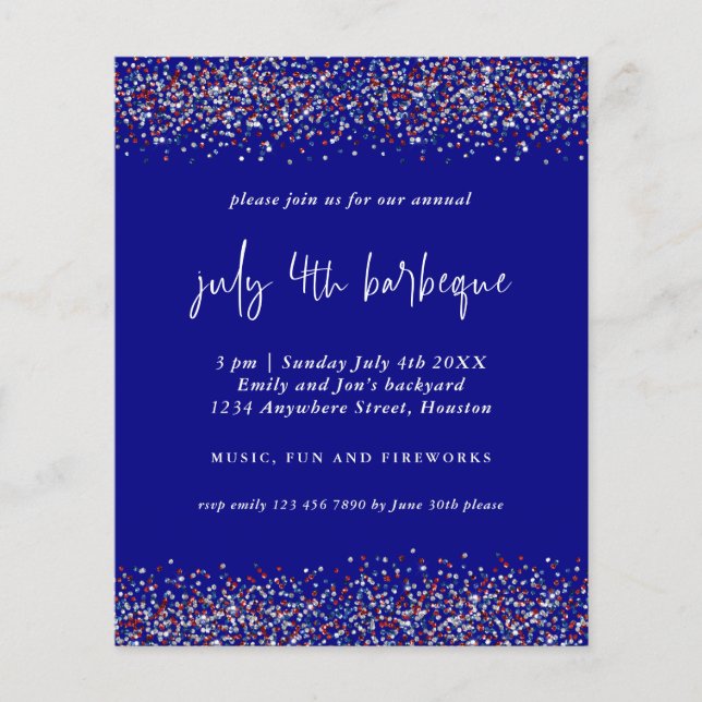 PAPEL | Invitación a barbacoa del Purpurina Azul R (Frente)