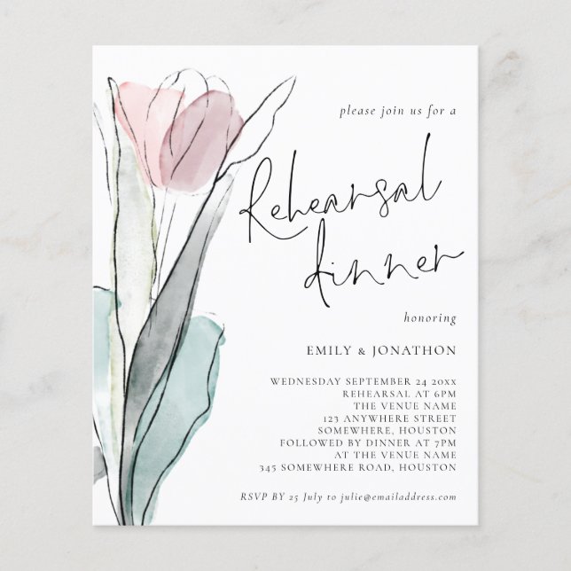 PAPEL | Invitación a la cena de tulipano acuarela (Frente)