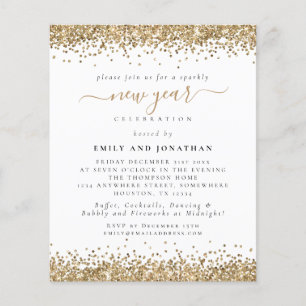 PAPEL   Invitación de Año Nuevo de Glam Gold Purpu