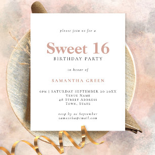 PAPEL Invitación de Cumpleaños Sweet 16 Simple Tex