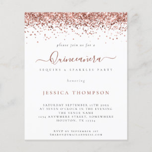 PAPEL   Invitación de Rosa Girly Gold Purpurina Qu