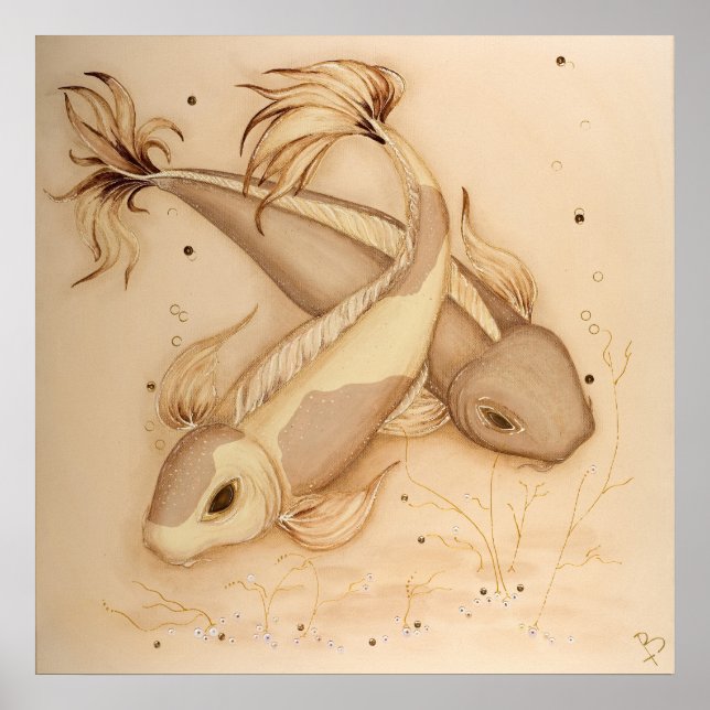 Papel Koi Carp Japonés Pintando Arte Imprimir (Frente)