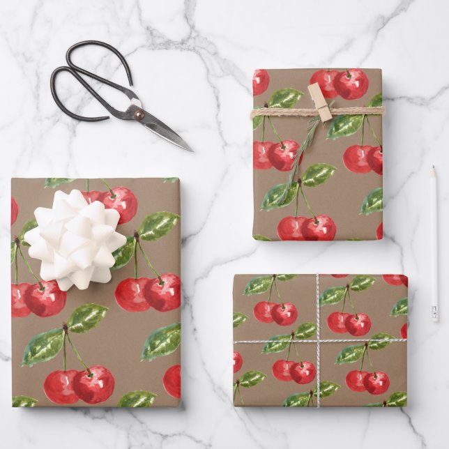 Papel Kraft Cherries Rojas de verano (Anverso)