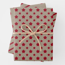 Papel Kraft Falso con Estrellas, Rayas y Lunares