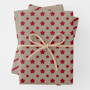 Papel Kraft Falso con Estrellas, Rayas y Lunares