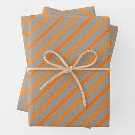 Papel Kraft Falso con Rayas Naranjas y Lunares