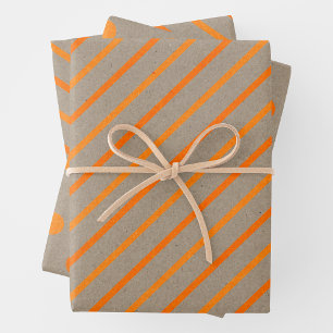 Papel Kraft Falso con Rayas Naranjas y Lunares