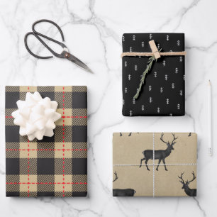 Papel Kraft Rústico   Ciervo de Plaid de Navidad
