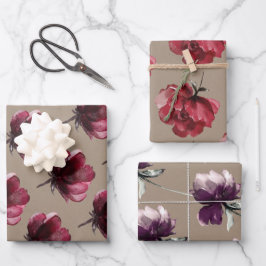 Papel Kraft Rústico Con Flores Rojas Polvorientas