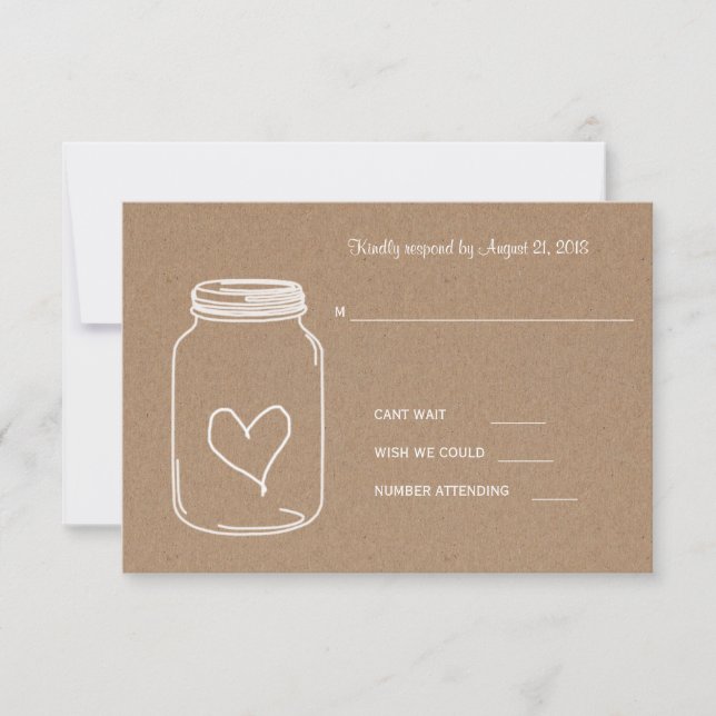 Papel Kraft Rústico Corazón Masonjar Boda RSVP (Anverso)