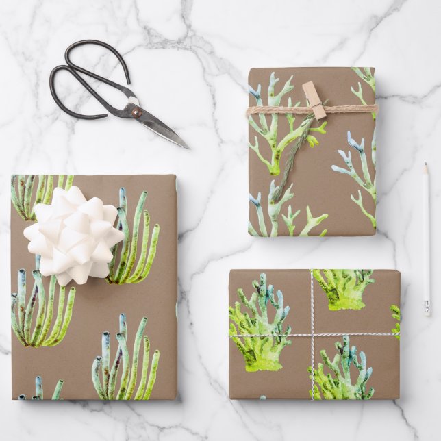Papel Kraft Watercolor Arrecife de coral verde (Anverso)