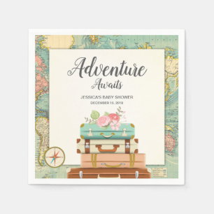 Papel La aventura aguarda viaje de la servilleta de