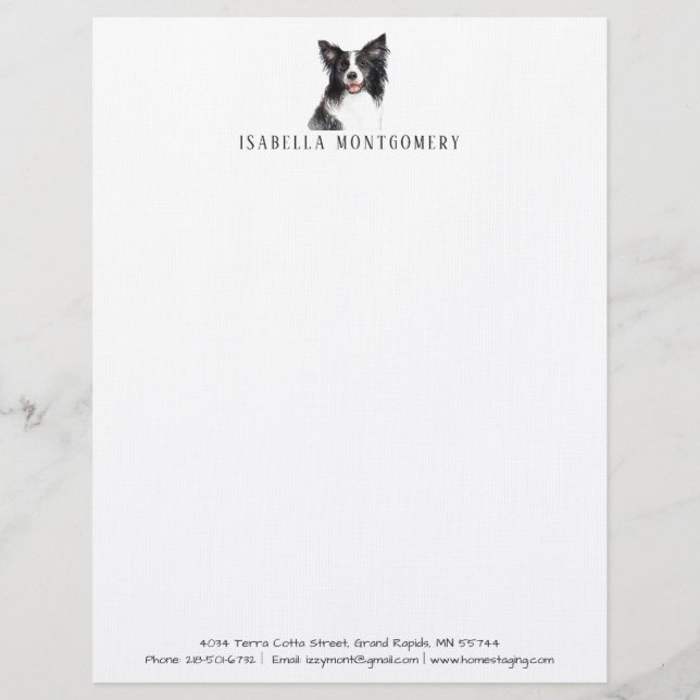 Papel letterhead con Border Collie al acuarela (Anverso)