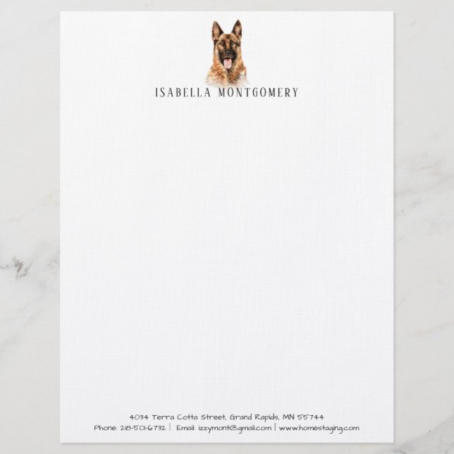 Papel letterhead con diseño de pastor alemán a la  (Anverso)