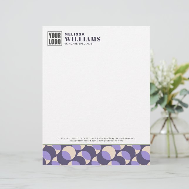 Papel Letterhead Geométrico Lavanda Retro Moderno (Anverso de pie)