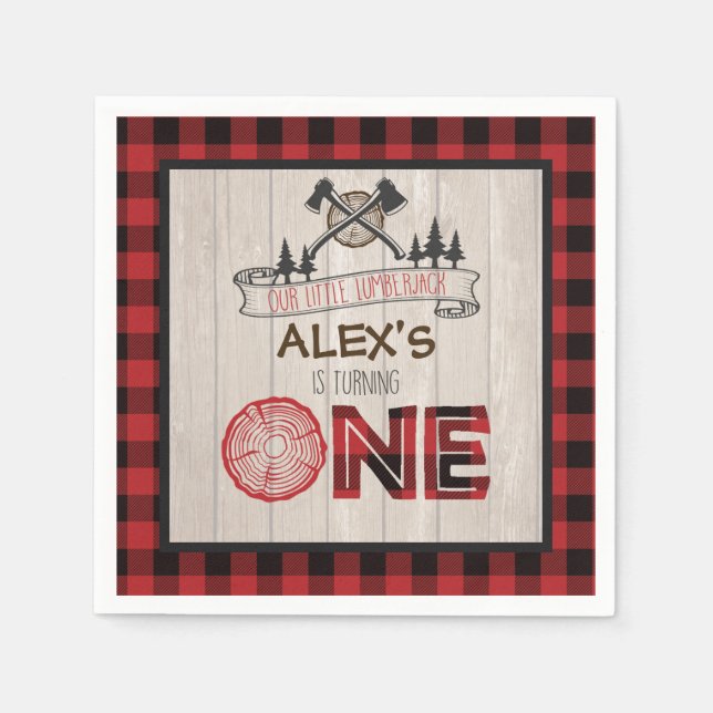 Papel Lumberjack Primera servilleta de cumpleaños - ejes (Anverso)