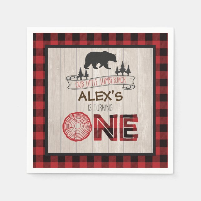 Papel Lumberjack Primera servilleta de cumpleaños - Oso  (Anverso)