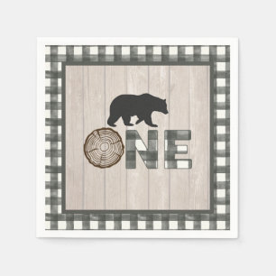 Papel Lumberjack Primera servilleta de cumpleaños - Oso
