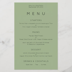 PAPEL Magnífica tipografía Sage Green Boda Menu