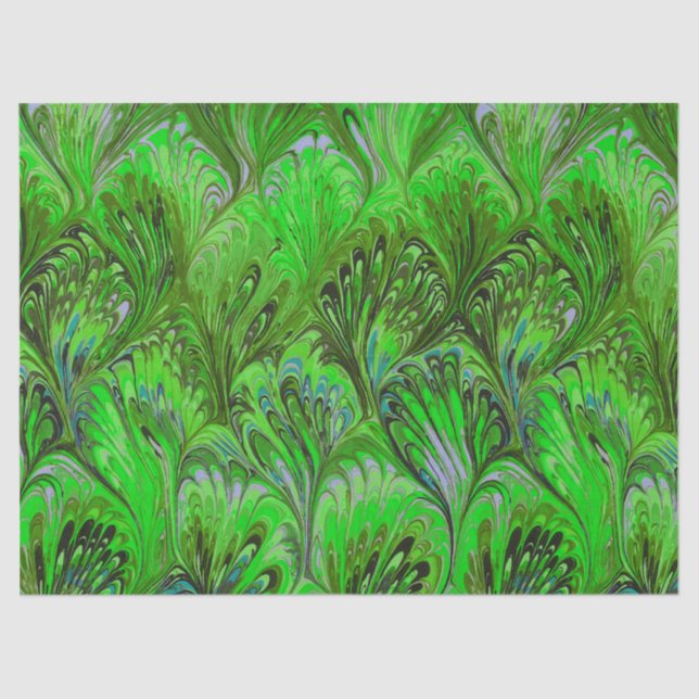 PAPEL MARBLADO, PATRÓN DE PACO VERDE ABSTRACTO (Anverso)