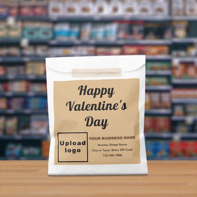 Papel Marca comercial marrón claro; Valentín; bolsa de p (Light brown business brand with Valentine greeting on paper bag.)