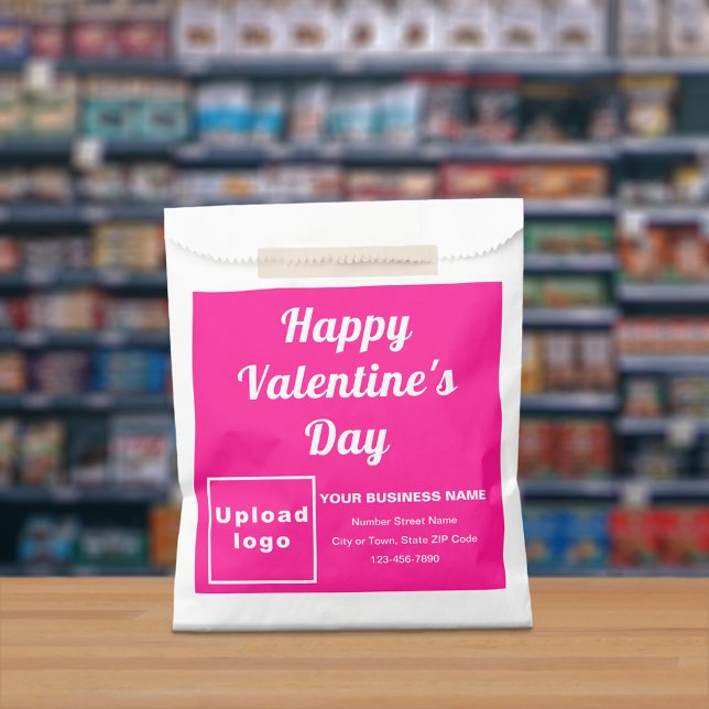 Papel Marca de Negocios Rosa; San Valentín; Bolsa de Pap (Pink business brand with Valentine greeting on paper bag.)