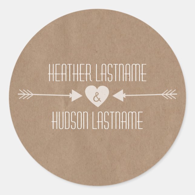 Papel marrón inspiró al Pegatina Boda de Flechas B (Anverso)