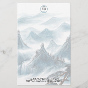 Papel Membretado Clásico Vista de Montaña Azul Bla