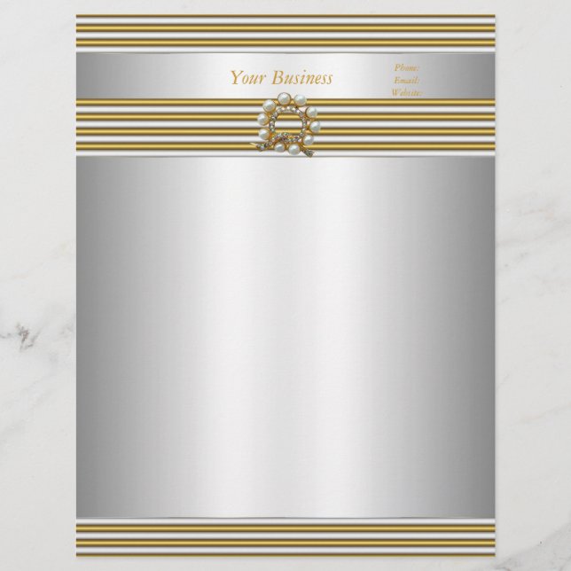 Papel Membretado Elegante Oro Plata Blanco Perla (Anverso)