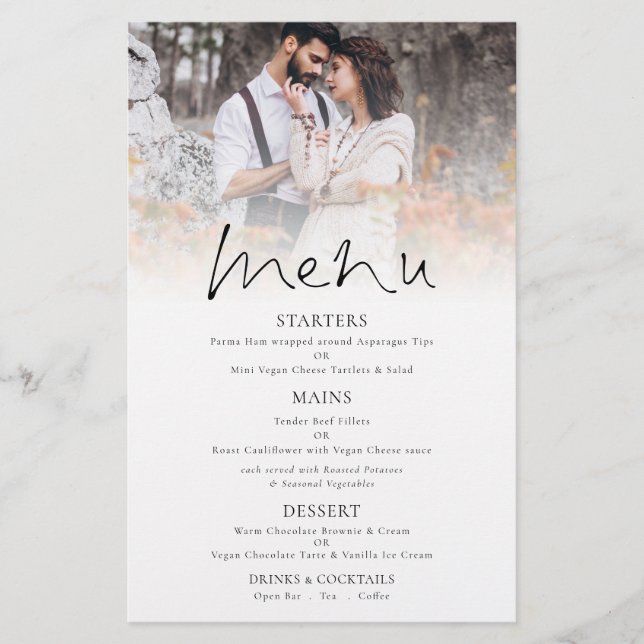 PAPEL | Menú Boda de guiones elegantes de fotos (Frente)