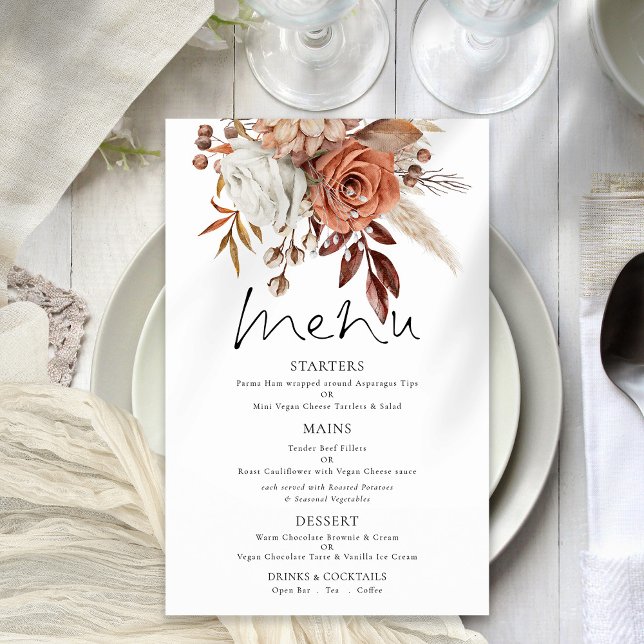 PAPEL | Menú Boda rústico de Terracotta Florals (Great value paper alternative)