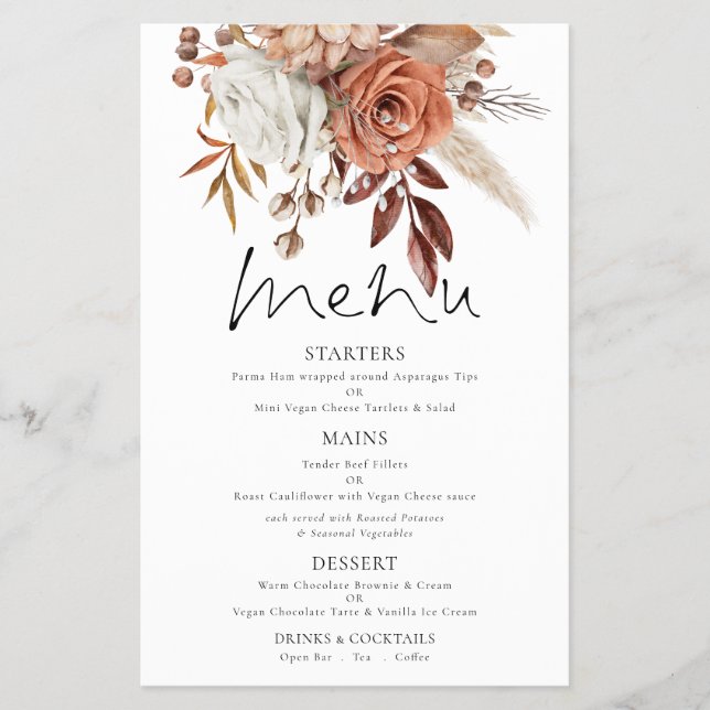 PAPEL | Menú de Agradecimiento de Boda con Florale (Frente)